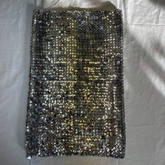 Vintage 1970s Silver Sequin Tube Skirt Top Festive Holiday One Size - Picture 2 of 11
